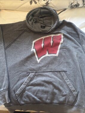 Signature Gray Wisconsin Hoodie with Red 'W' Chest Logo